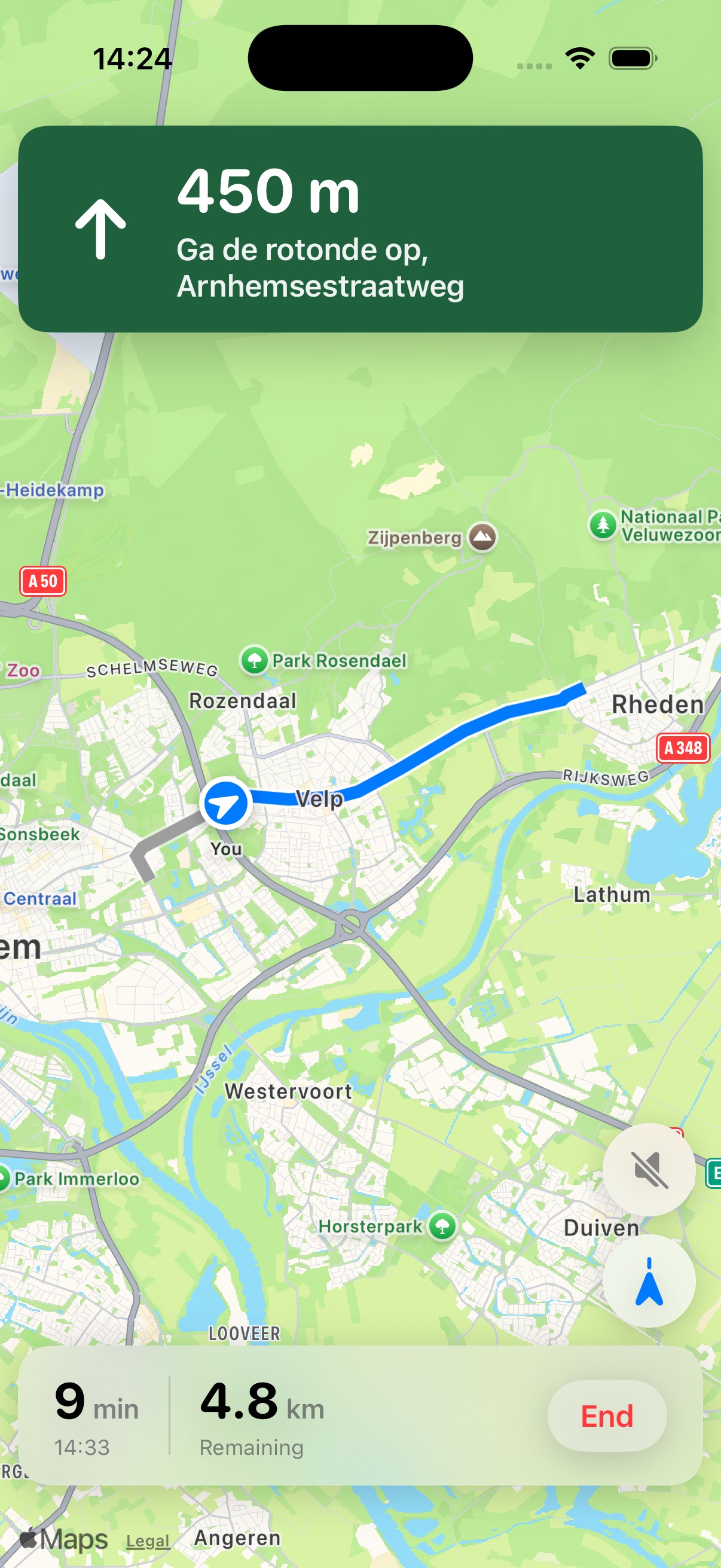 Following mode with route line and ETA bar